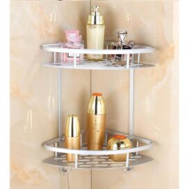 Gnimauhz 2 Layer Space Aluminum Bathroom Shelf Triangular Shower Shampoo Soap Cosmetic Rack corner storage holder shelves