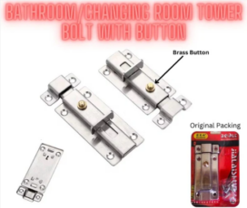 Stainless Steel Changing Room/Bathroom Door Tower Bolt with Brass Button