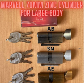 70mm One Side Key Zinc Alloy Cylinder With 3 Plain Iron Keys For Large Lock Body