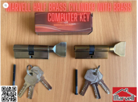 Half Brass Cylinder With 3 Brass Computer Keys For Medium Lock Body