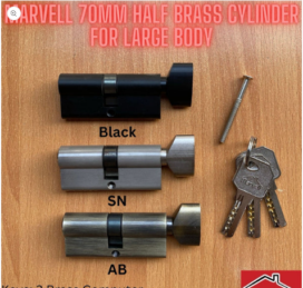 70mm Half Brass Cylinder With 3 Brass Computer Keys For Large Lock Body