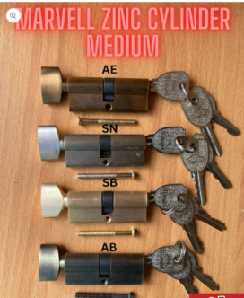 One Side Key Zinc Cylinder For Medium Sized Handle Locks with 3 Iron Plain Keys