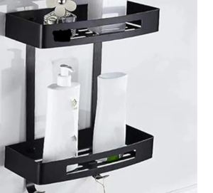 2 Layers Square 304 Stainless Steel Bathroom Shelf Rack (black)